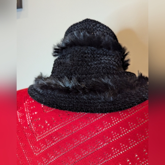 PELLE NOVA DI RIVIERA Rabbit Fur & velvet knit Scarf Black - Picture 6 of 10